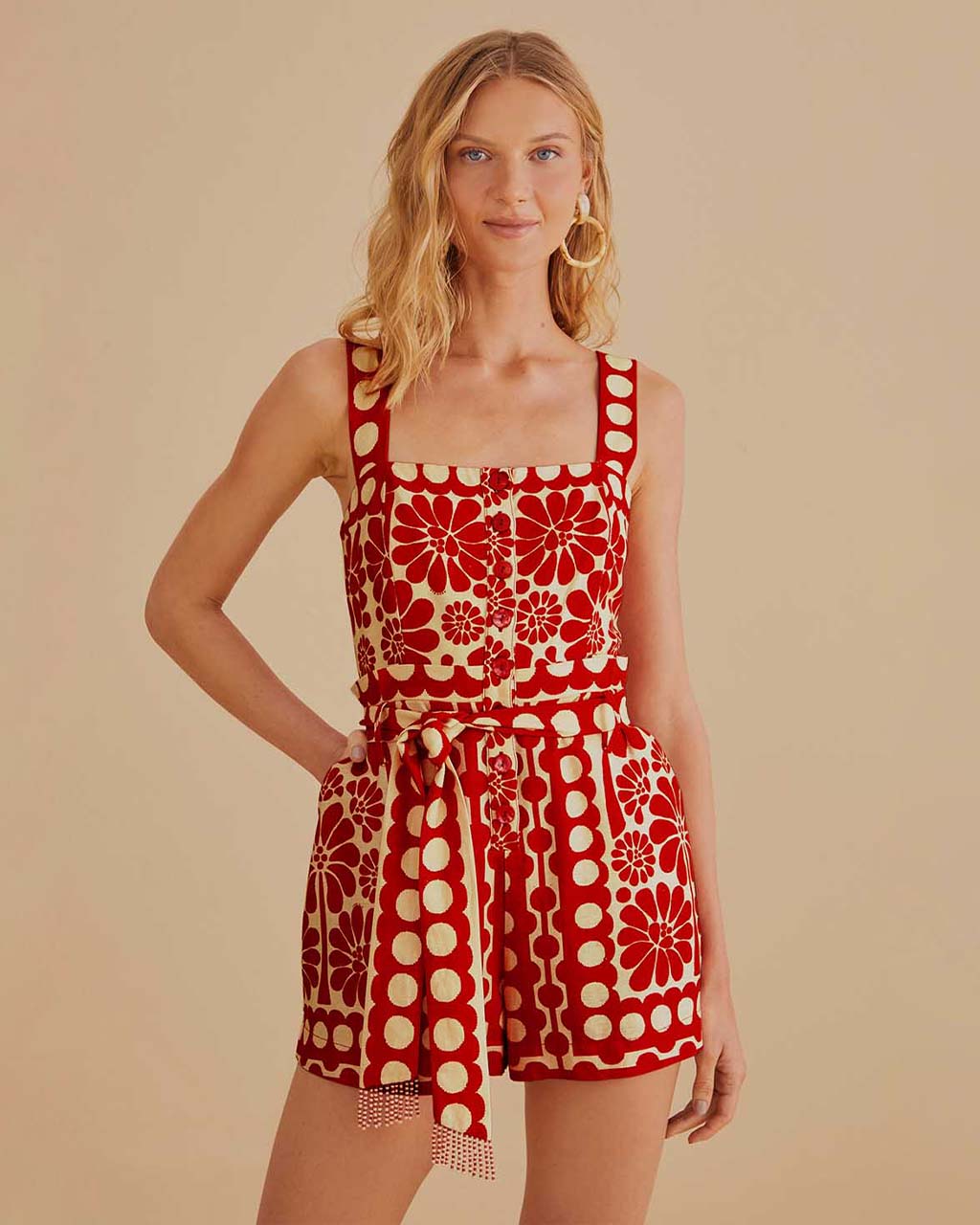 Red Palermo Sleeveless Romper