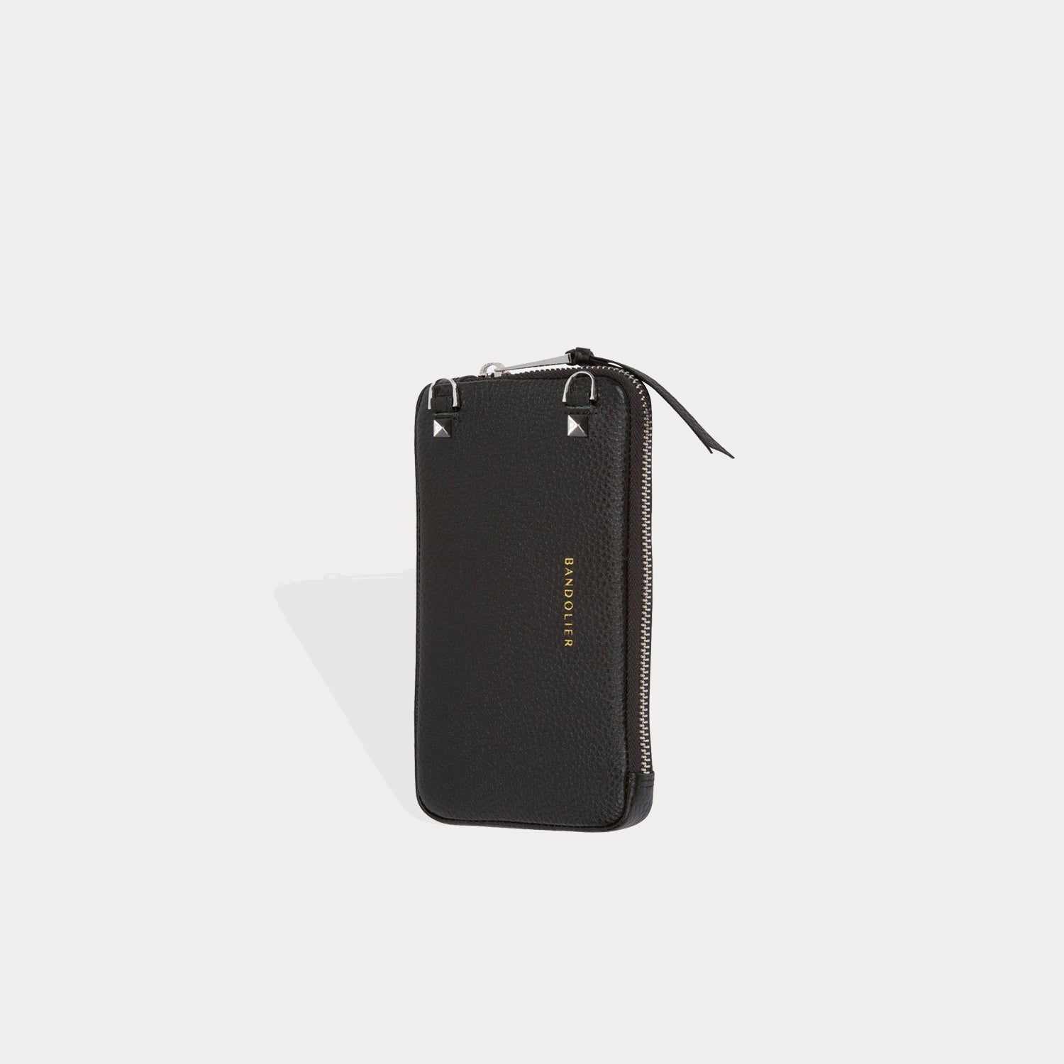 Pebble Leather Expanded Zip Pouch - Black/Silver