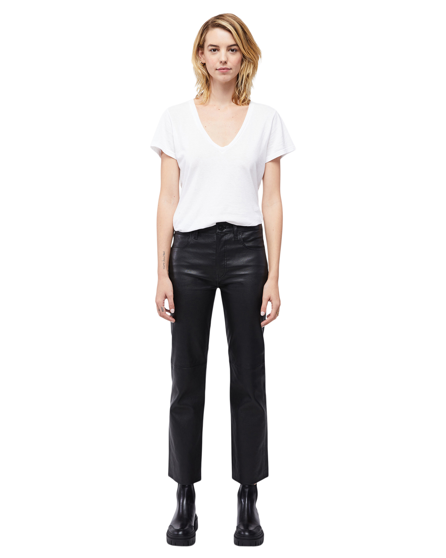 Women's Vintage Straight Ankle Leather Pant in Black
