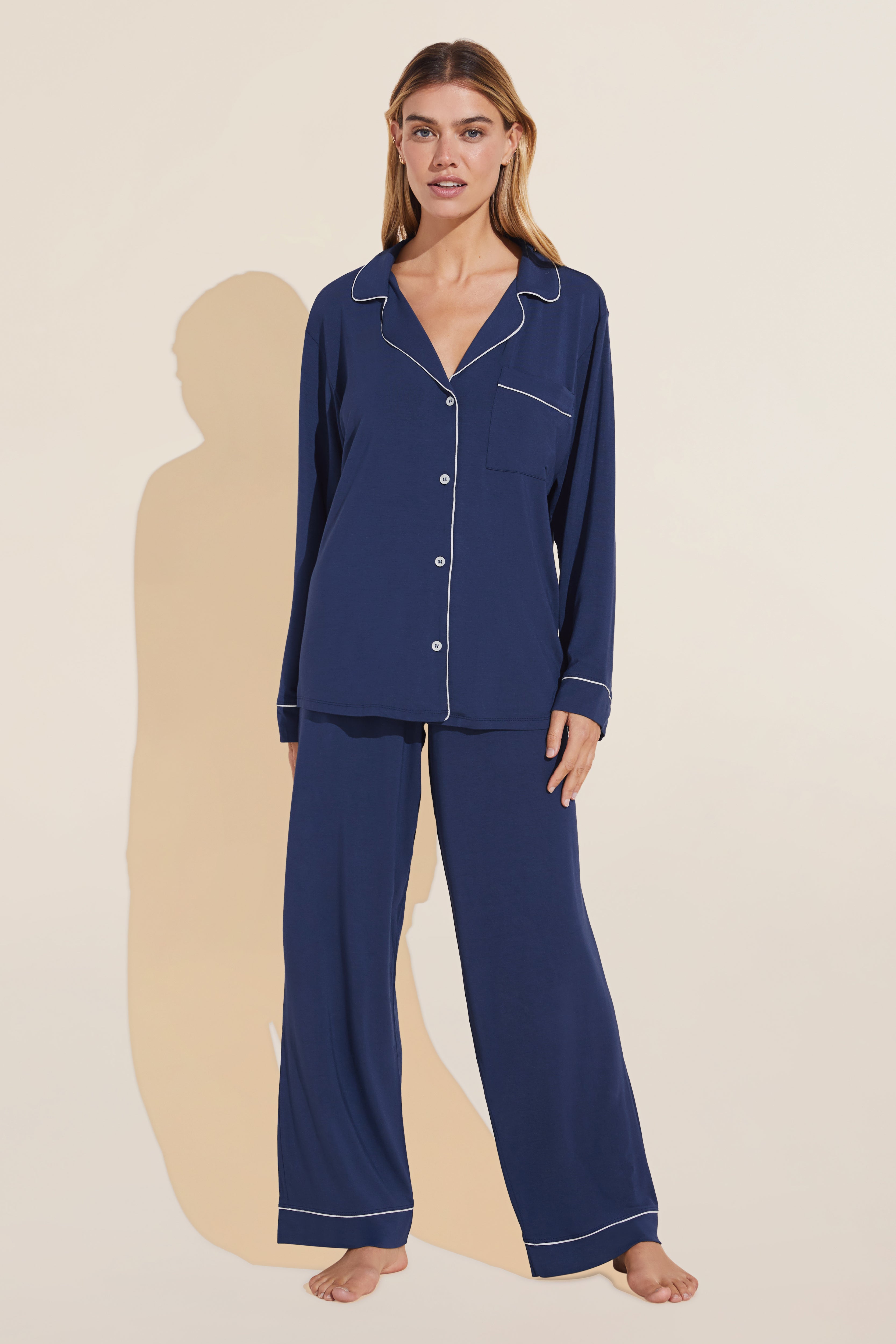 Gisele TENCEL™ Modal Long PJ Set - Navy/Ivory