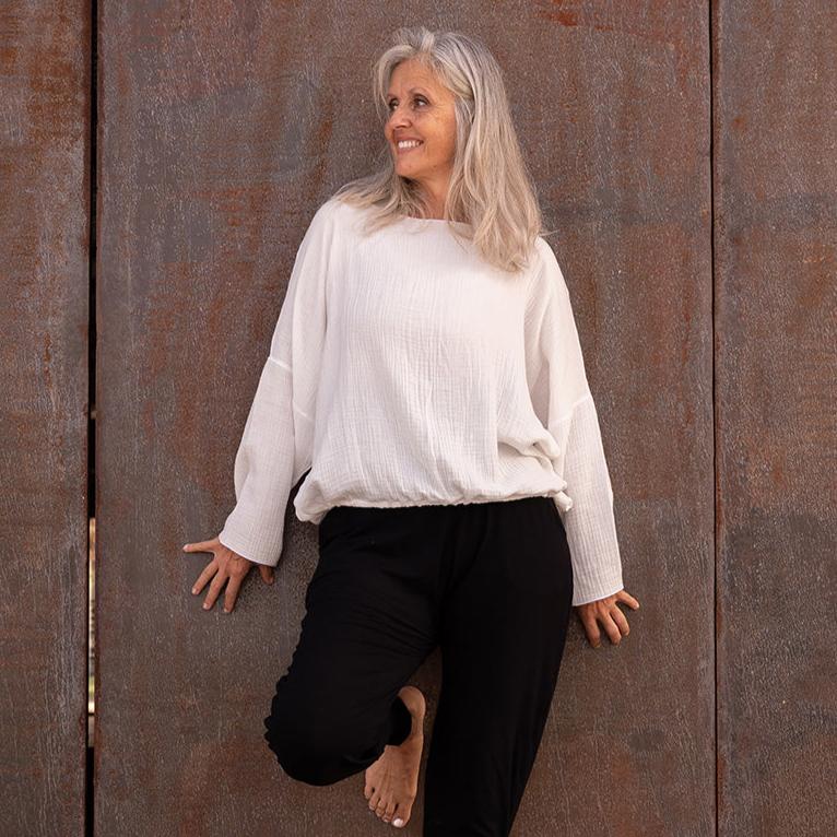 Meditations Oberteil 'Elisa' Langarm weiss