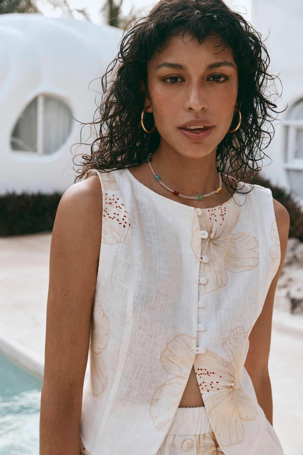 Celeste Linen Top Florage
