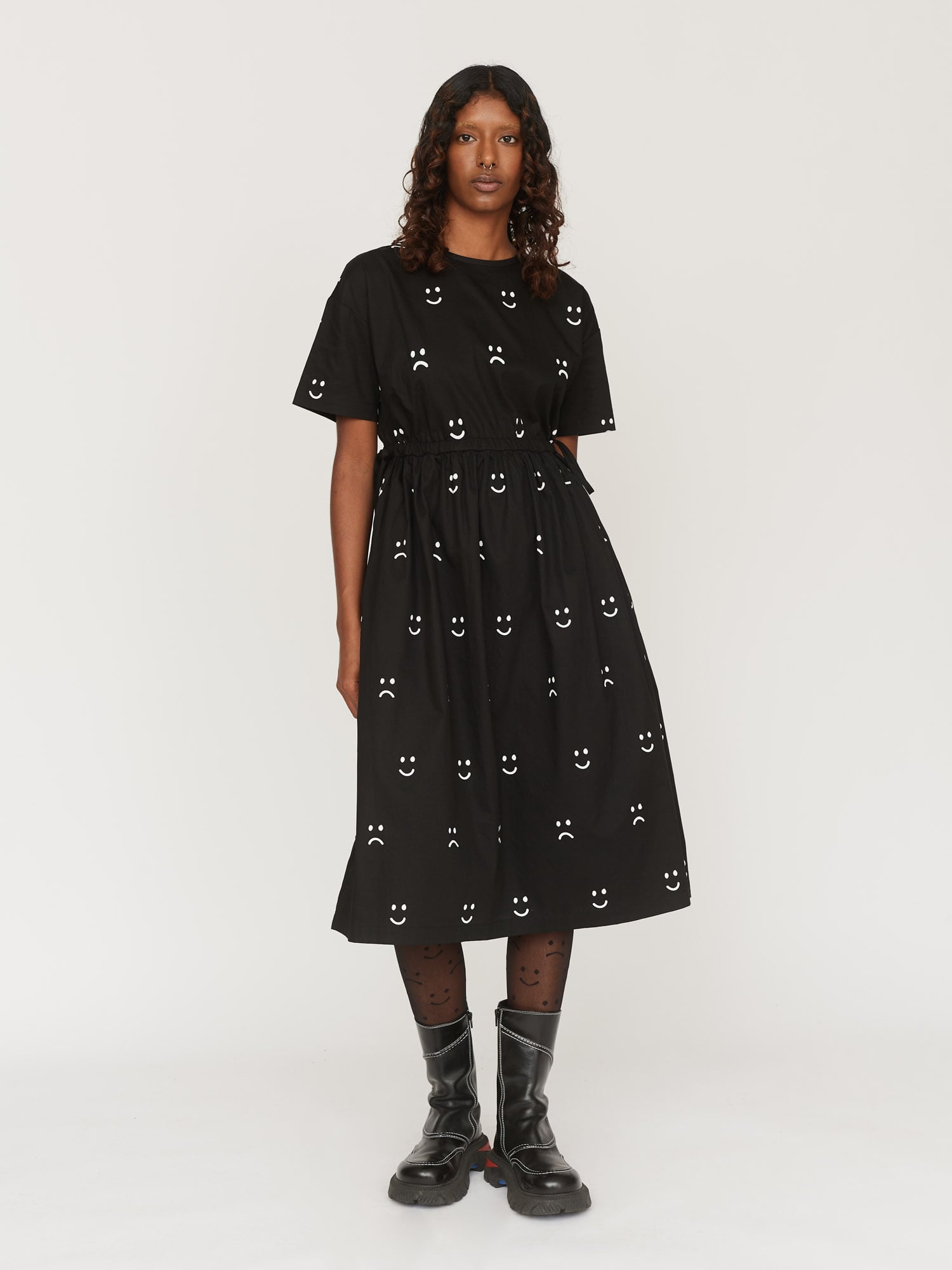 Black Happy Sad Side Tie Dress