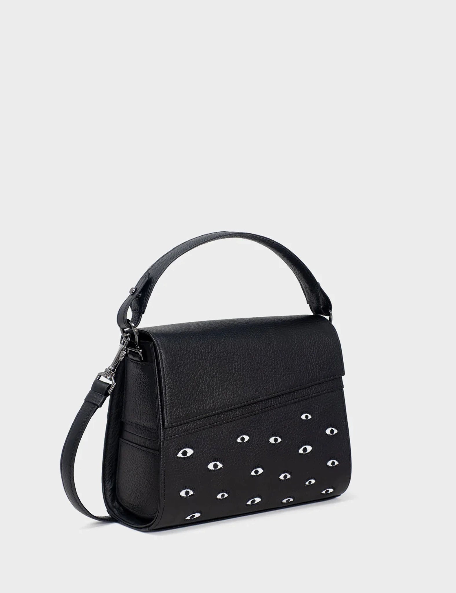 Anastasio Mini Crossbody Handbag Black Leather - All Over Eyes Embroidery