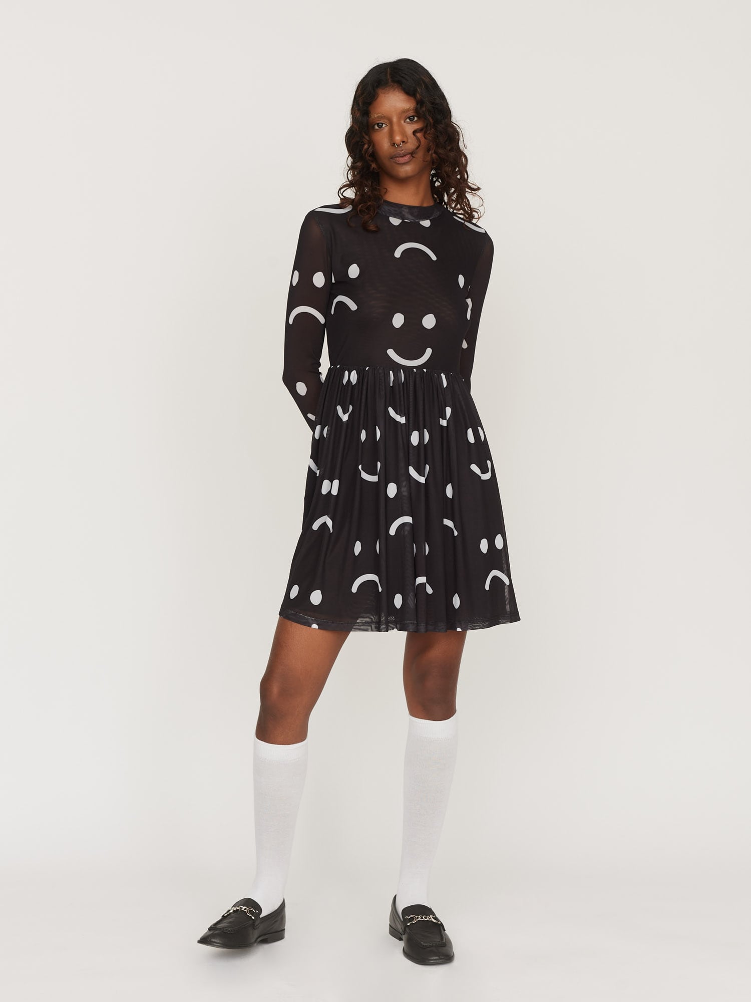 Happy Sad Mesh Smock Mini Dress