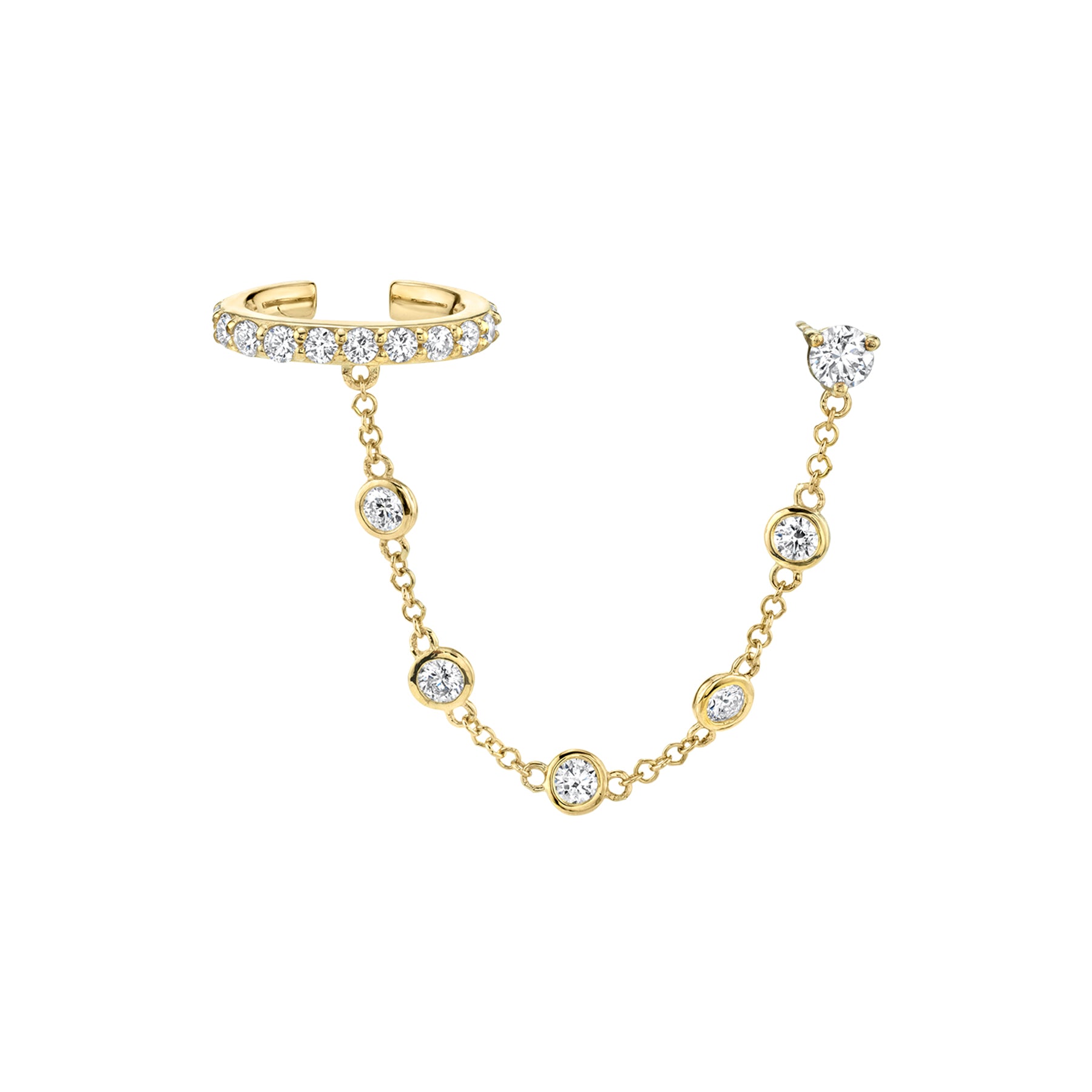 Bezel Connected Cuff - White Diamond / 14k Yellow Gold