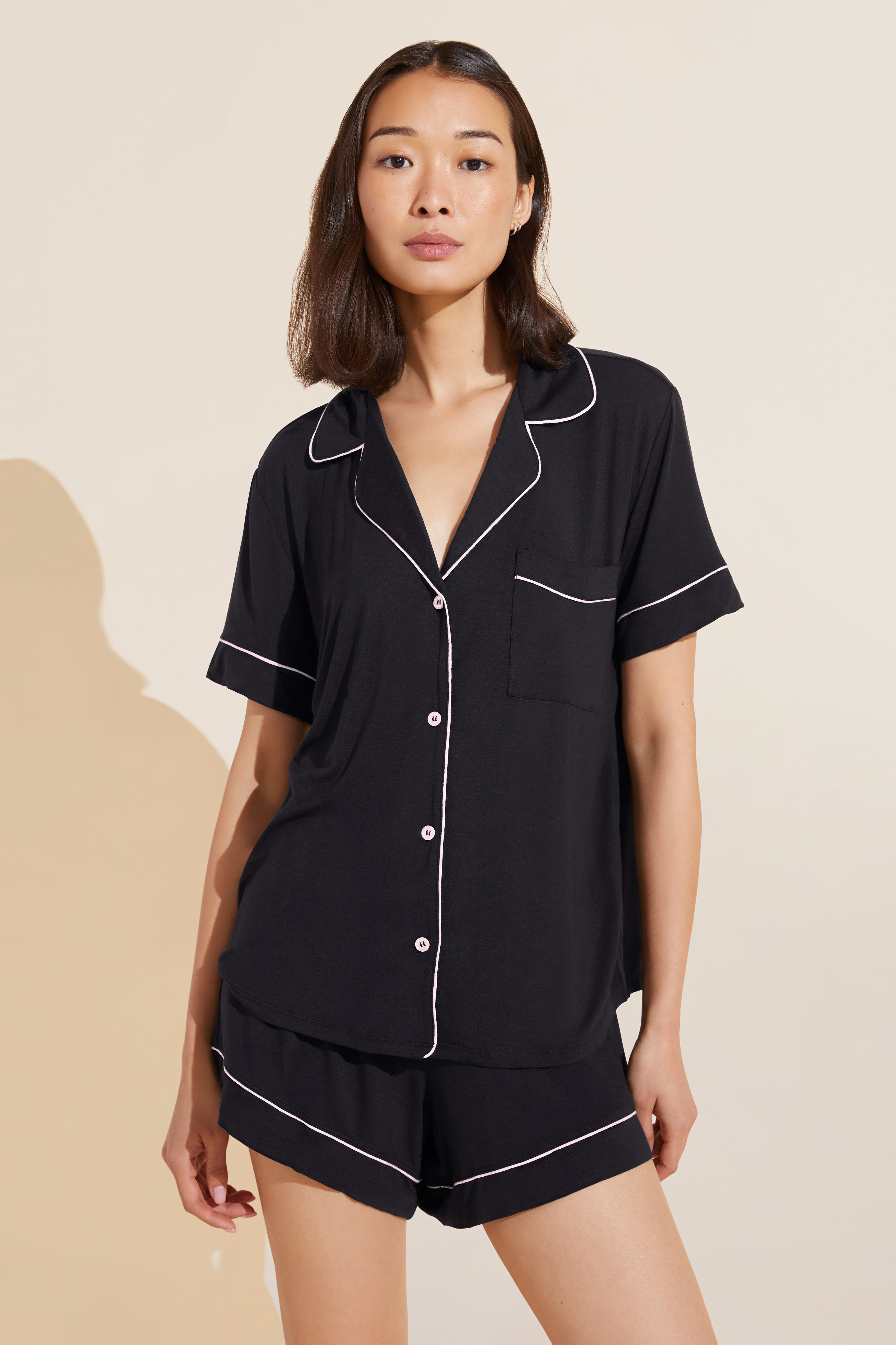 Gisele TENCEL™ Modal Relaxed Short PJ Set - Black/Sorbet Pink
