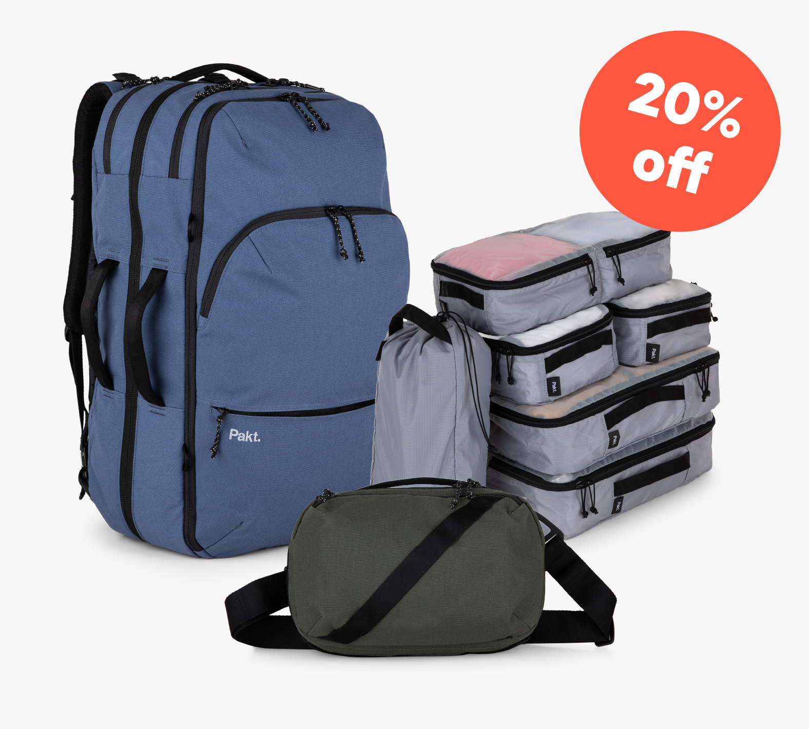 Bundle 45L Travel Backpack + 5L Sling + Packing Cube Set