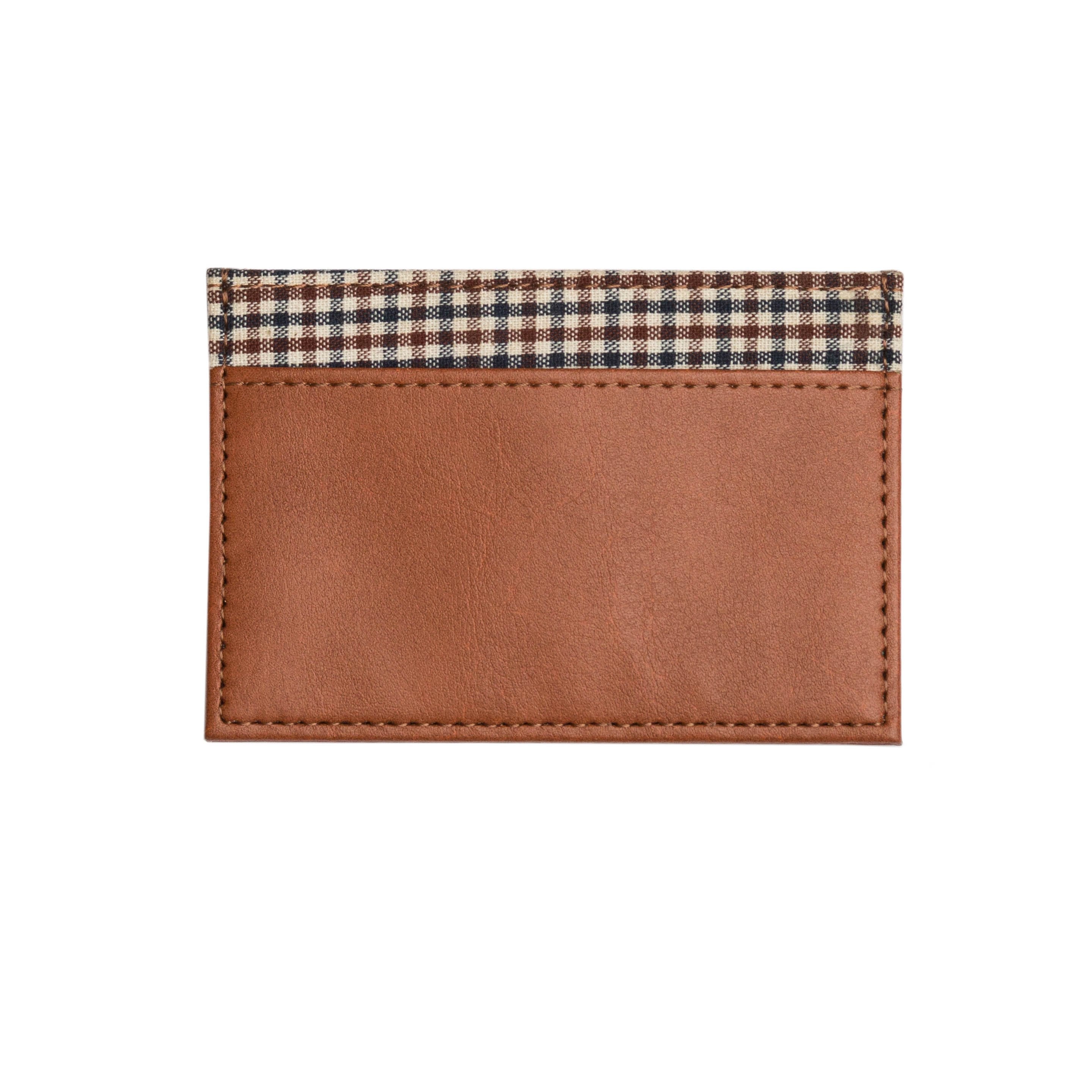 Leather Card Holder with Gingham Print