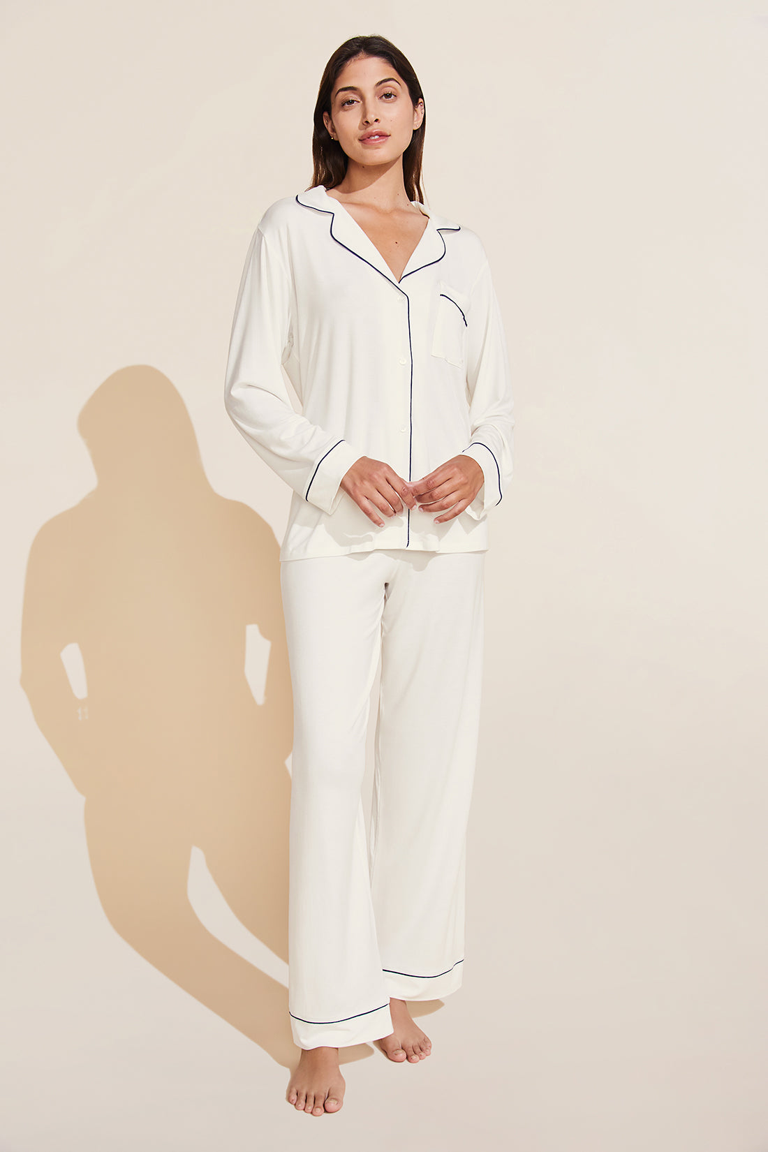Gisele TENCEL™ Modal Long PJ Set - Pure Ivory/Navy